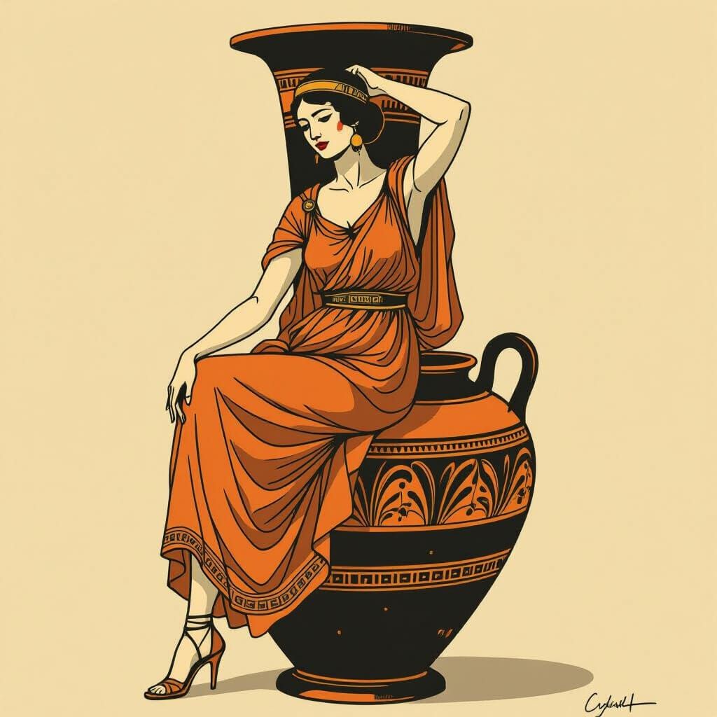 Woman Posing on Etruscan Vase, Classical Style