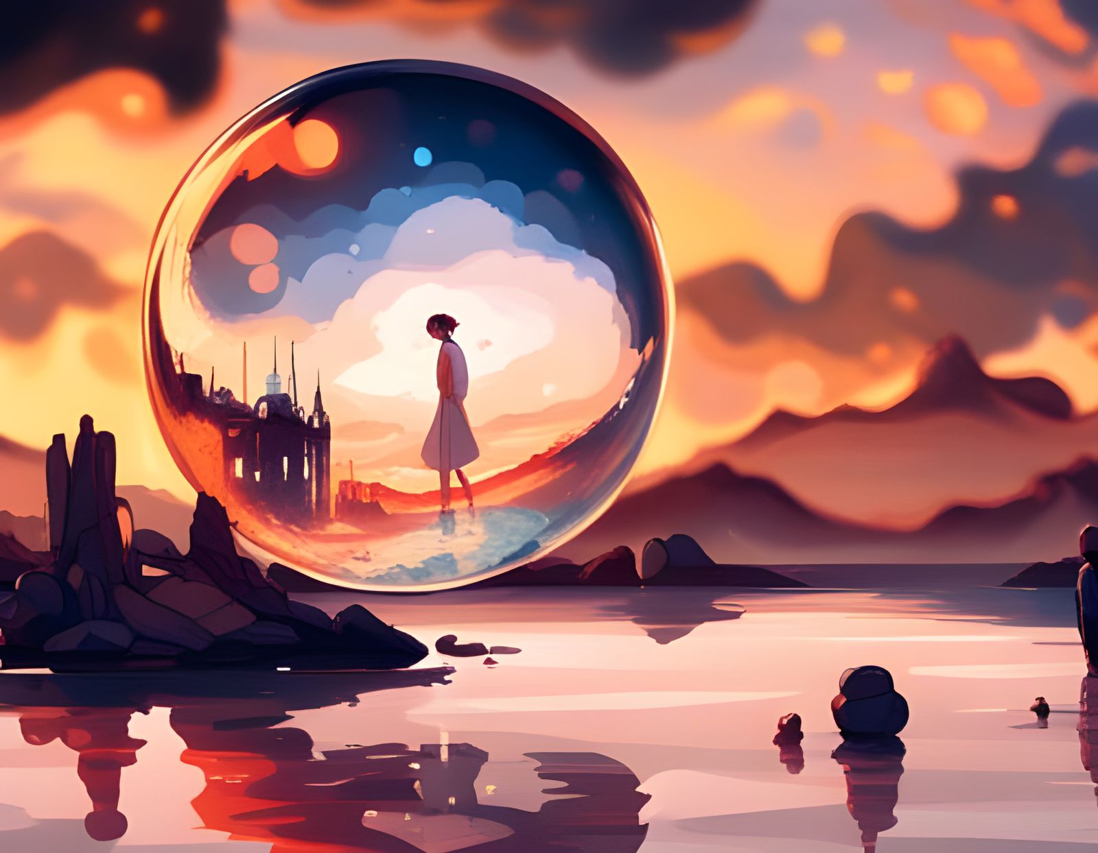 Anthropomorphic Bubble Spirits as Digital Illustration