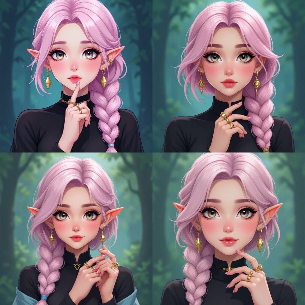 Forest Gnome Sorceress with Pink Hair in Anime Style