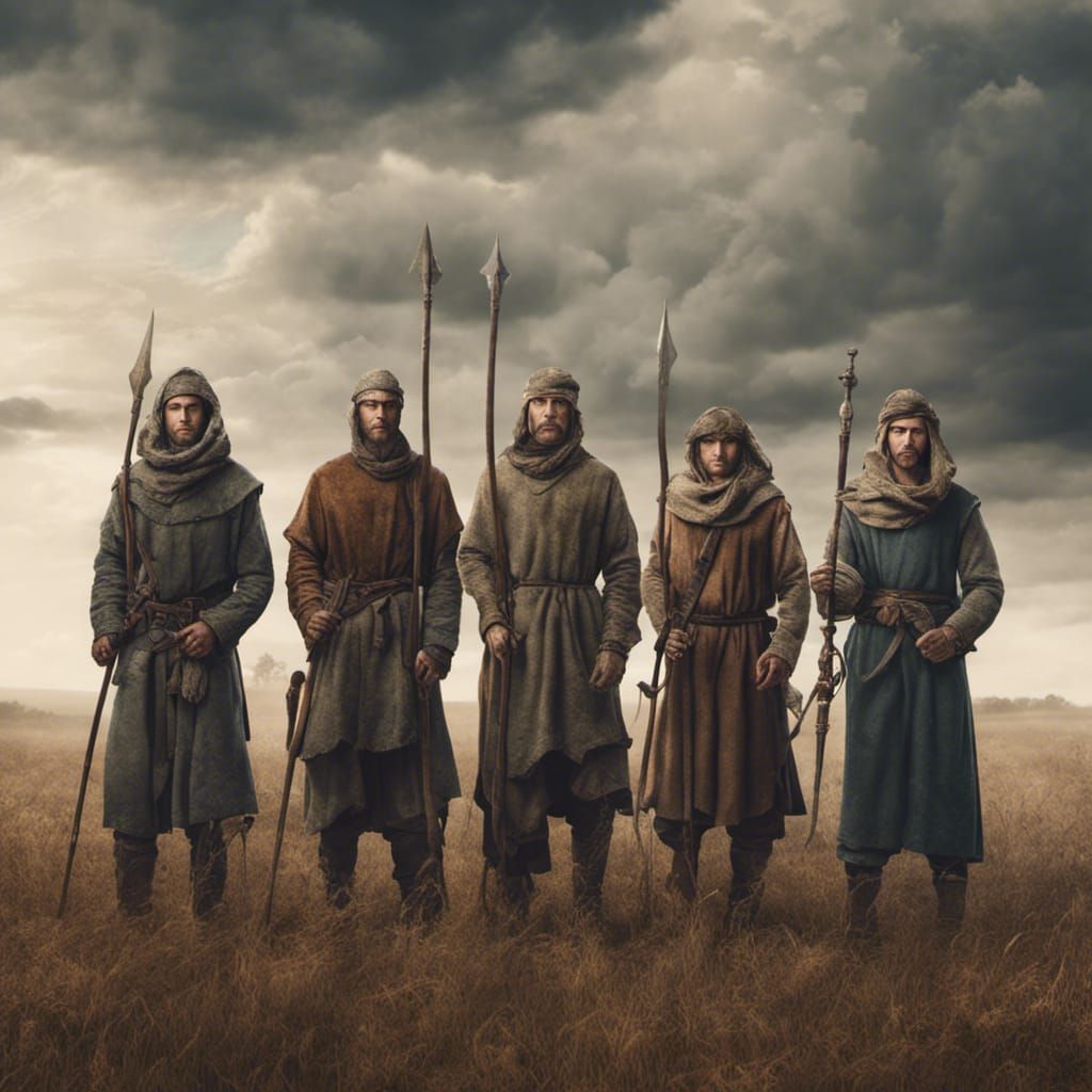 Medieval Peasants with Weapons in Field