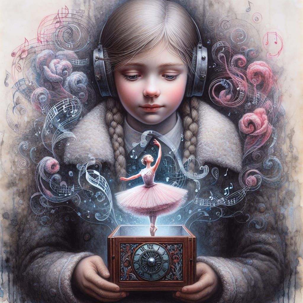 Enchanting Ballerina Music Box: Watercolor and Acrylic Art
