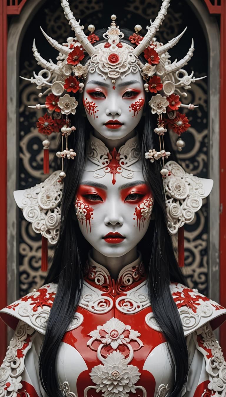 NC Special Double Double Beautiful Japanese girl with red an...