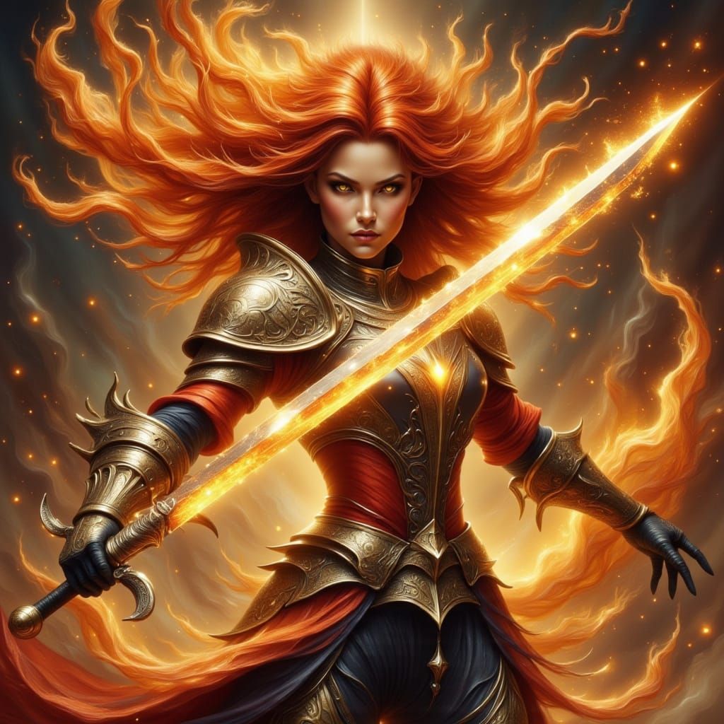 Fierce Swordsman in Golden Sunset: Digital Art