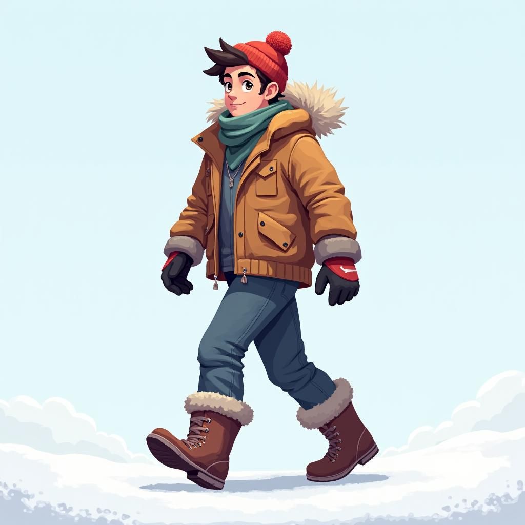 Pixel Art Boy Walking in Winter Clothes