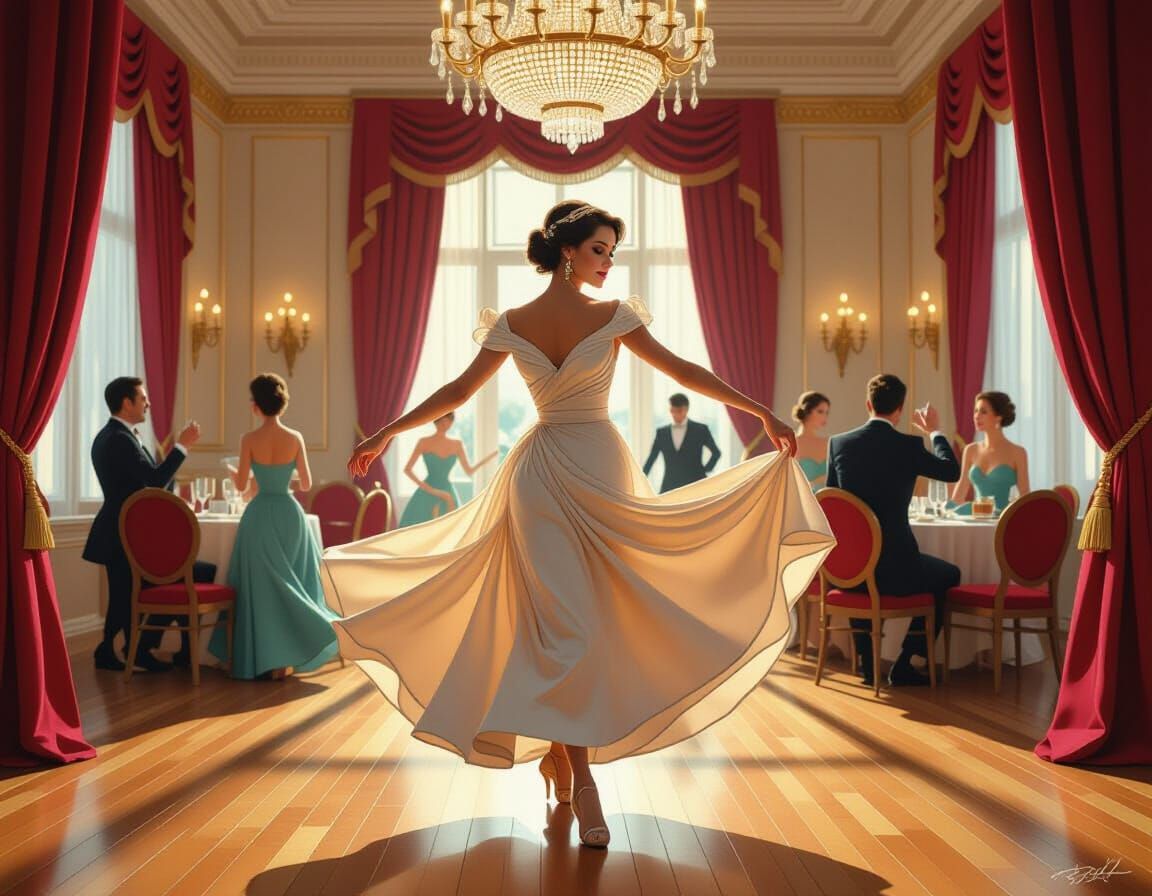 Swing Dancer in Hyper-Realist Style Ballroom