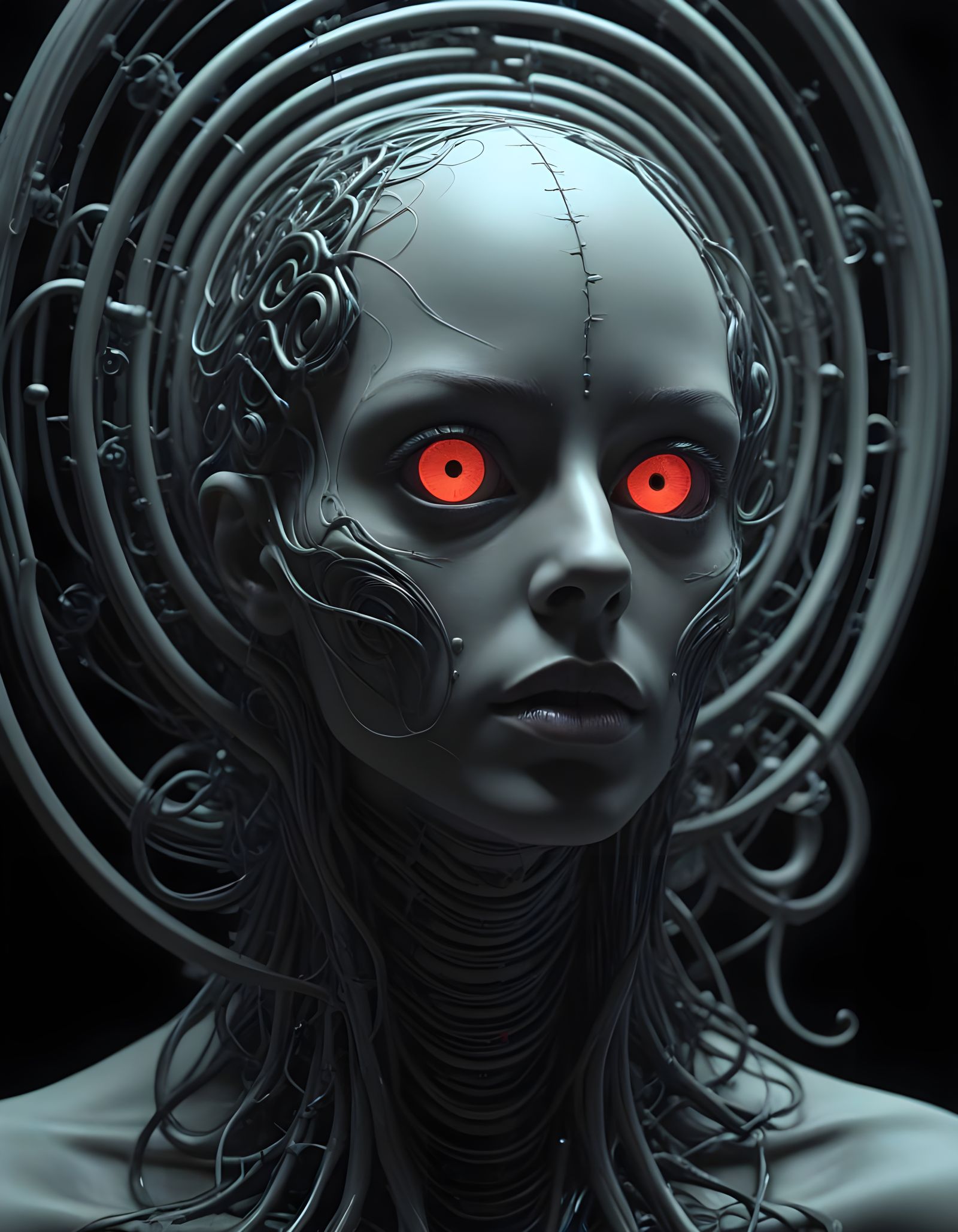 Surreal Demon with Egg in Biomechanical Horror Style