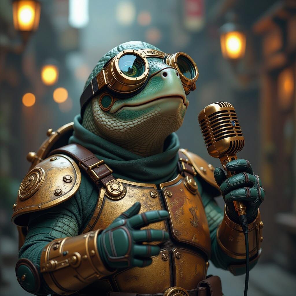 Steampunk Turtle Croons a Song