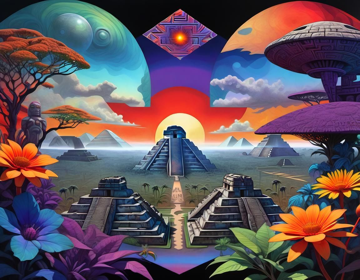 Alien Savannah Landscape with Holographic Plants