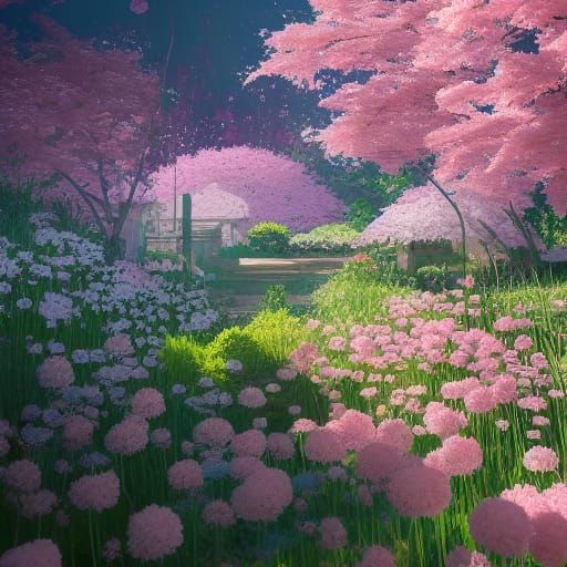 Anime Flower Garden by Studio Ghibli in 8k