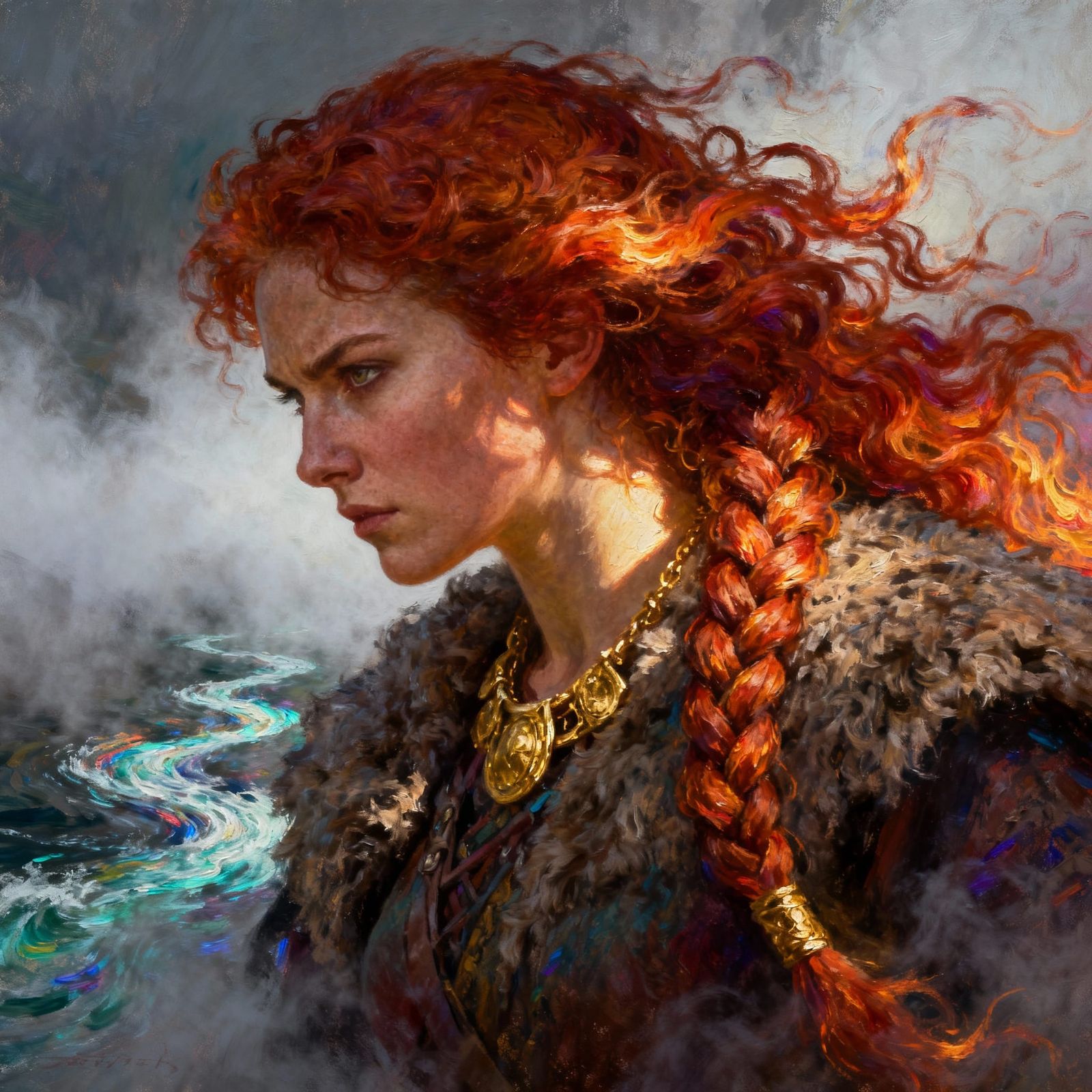 Viking Woman Emerges From Fog As Fiery Braid