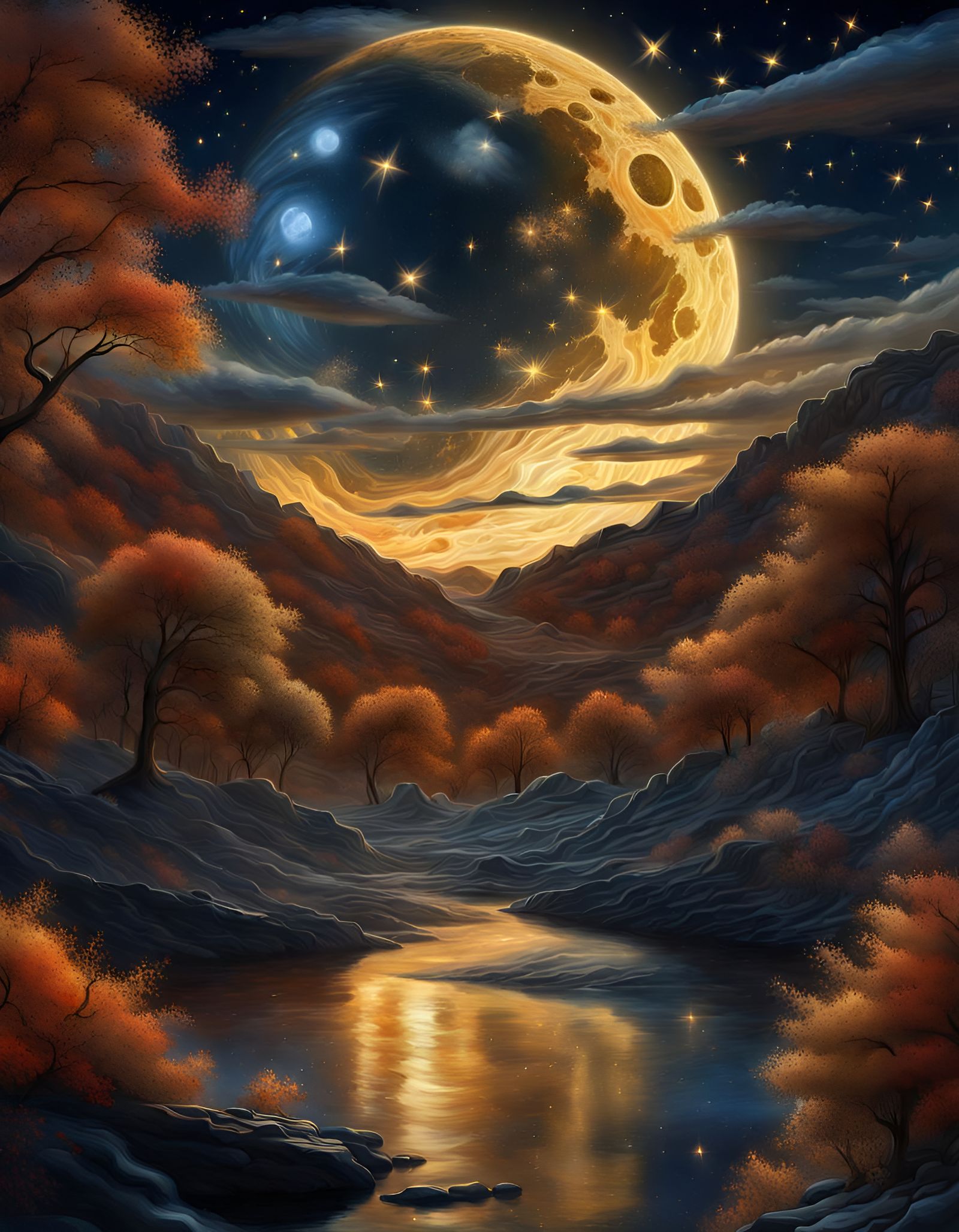 Cosmic Tree of Life Under Starry Autumn Sky