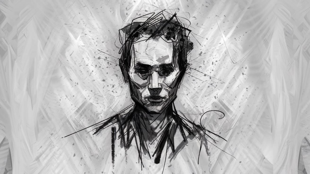 Intricate Abstract Charcoal Drawing in Chiaroscuro Style