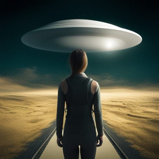 Crying Baguette in Dystopian Landscape with UFOs