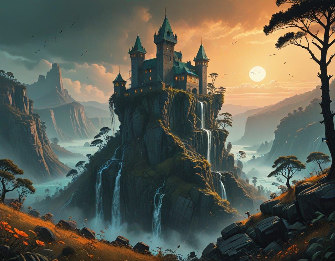 Imposing Prison Fortress in Lush Tropical Wilderness