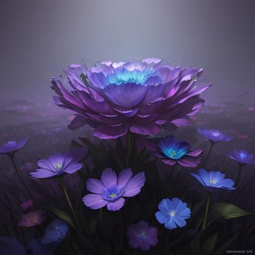 Glowing Flowers in Mystical Landscape: Fantasy Concept Art