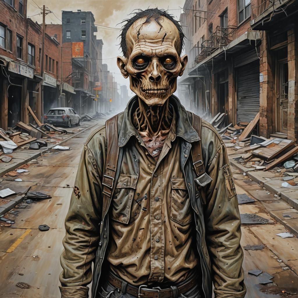 Post-Apocalyptic Deformed Figure in Horror Acrylic Painting