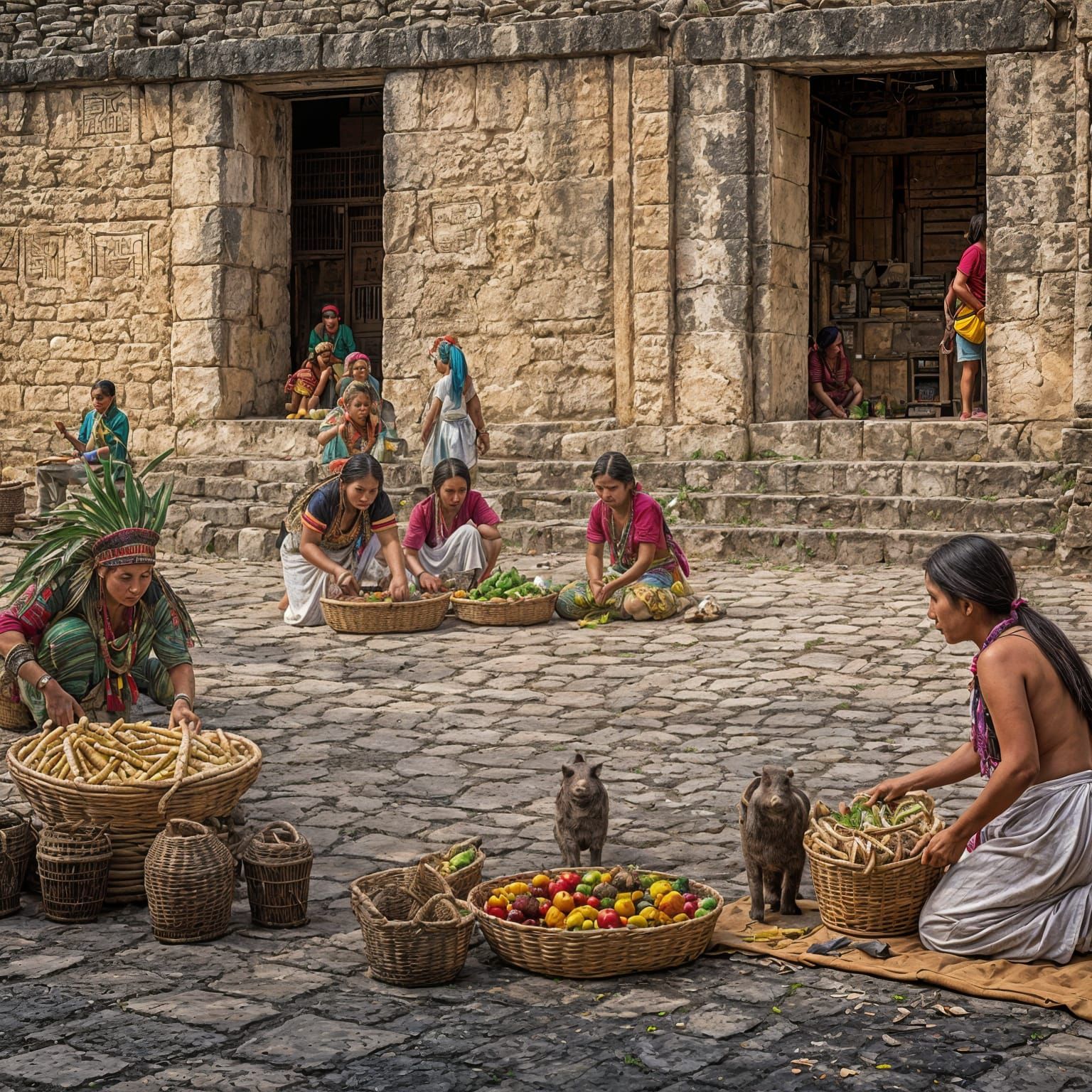 Bustling Indigenous Marketplace at Tajin, Veracruz