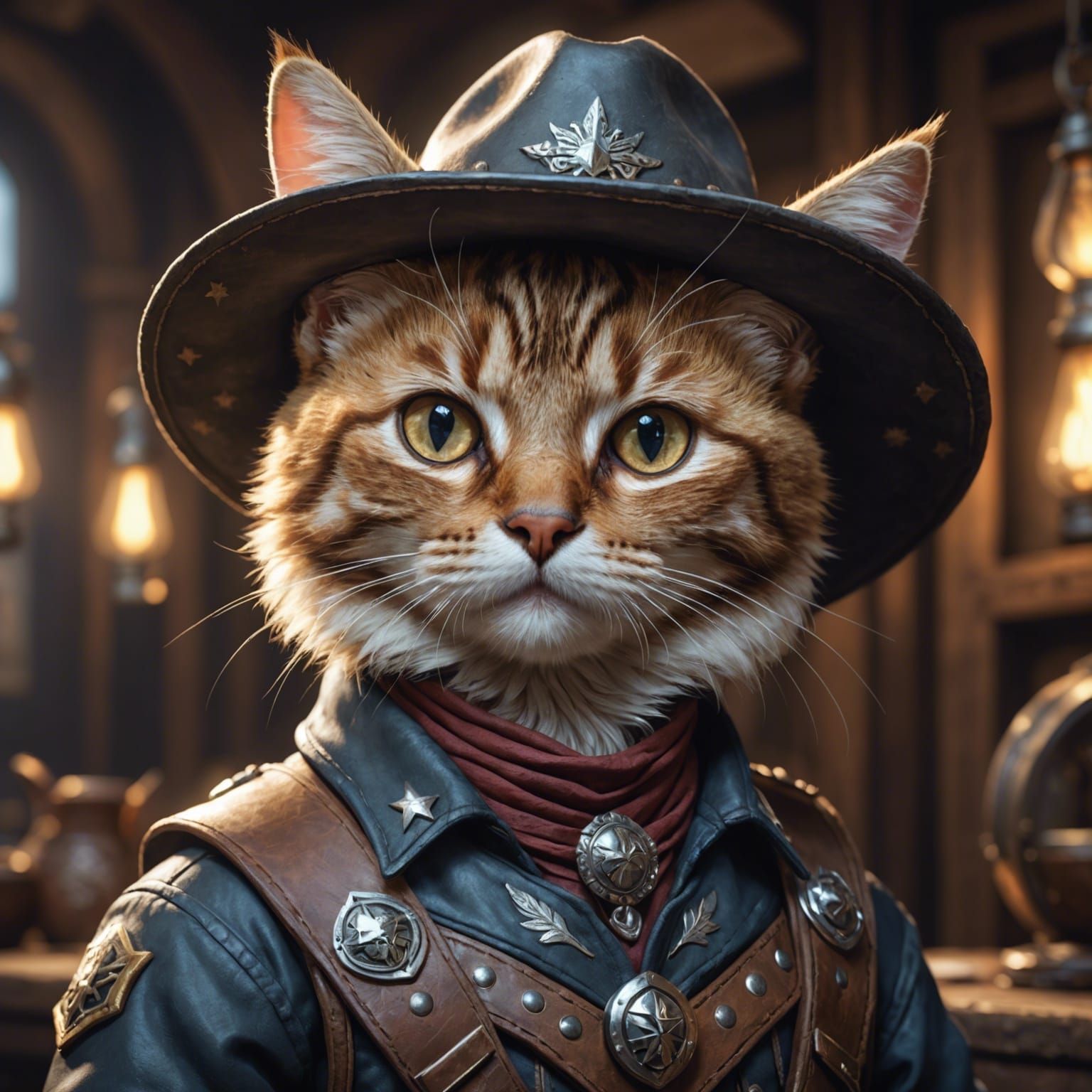 Kitten Outlaw Portrait in Western Regalia