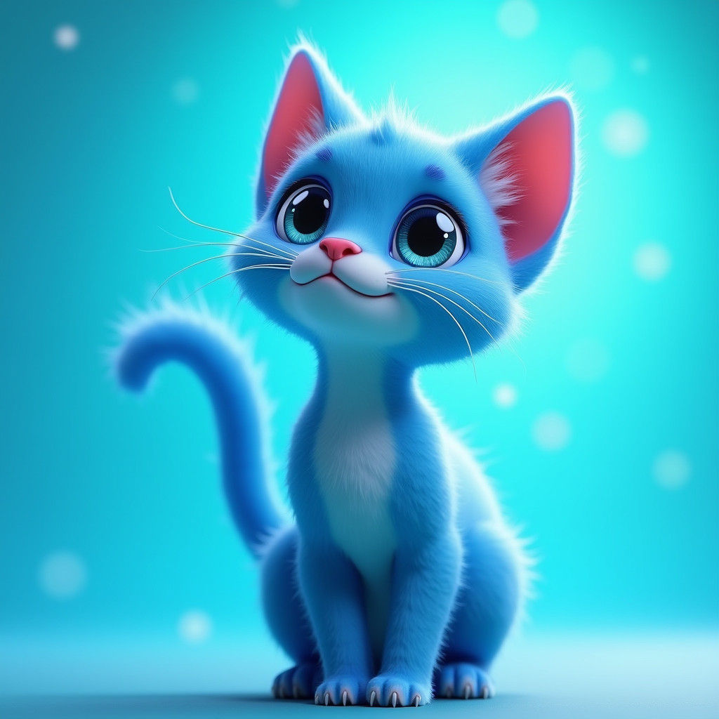 Vibrant Blue Cat in 3D Digital Art Style