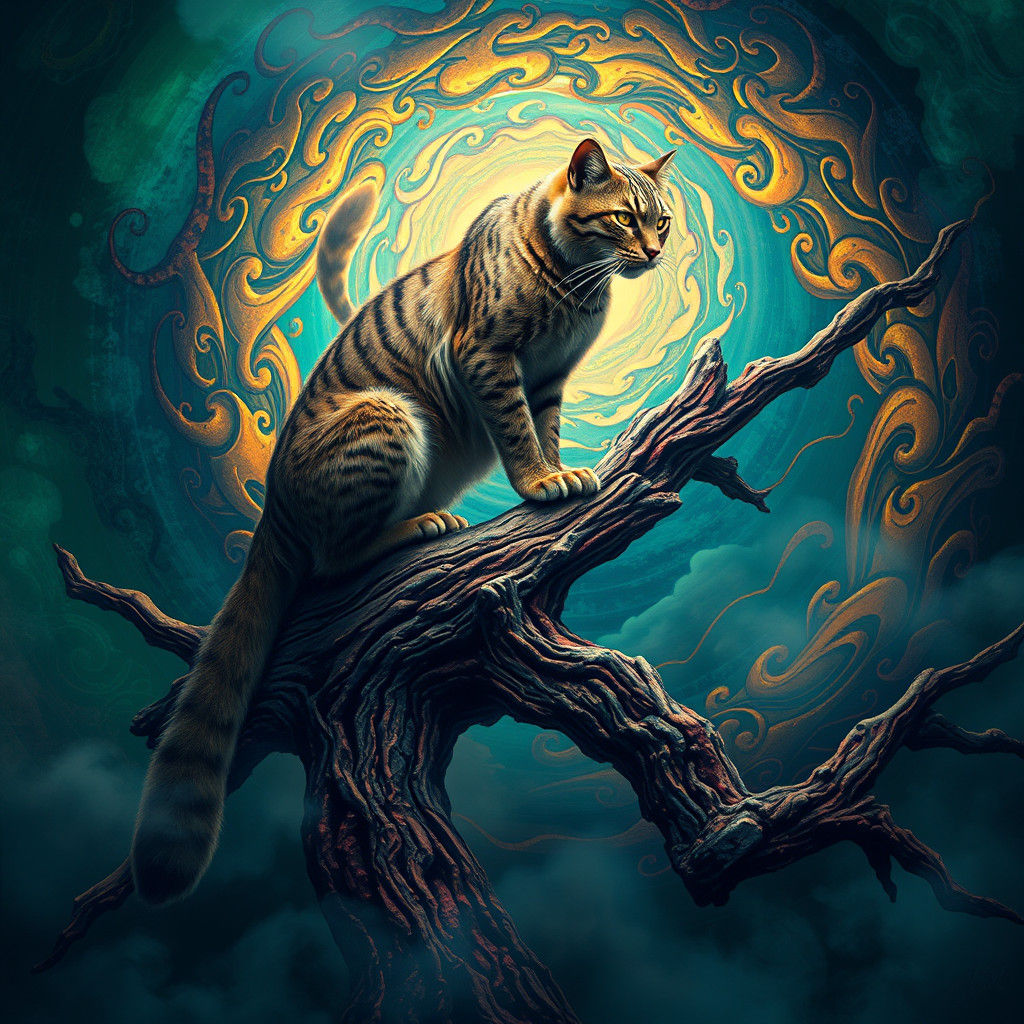 Cat in Iridescent Mist, Digital Concept Art