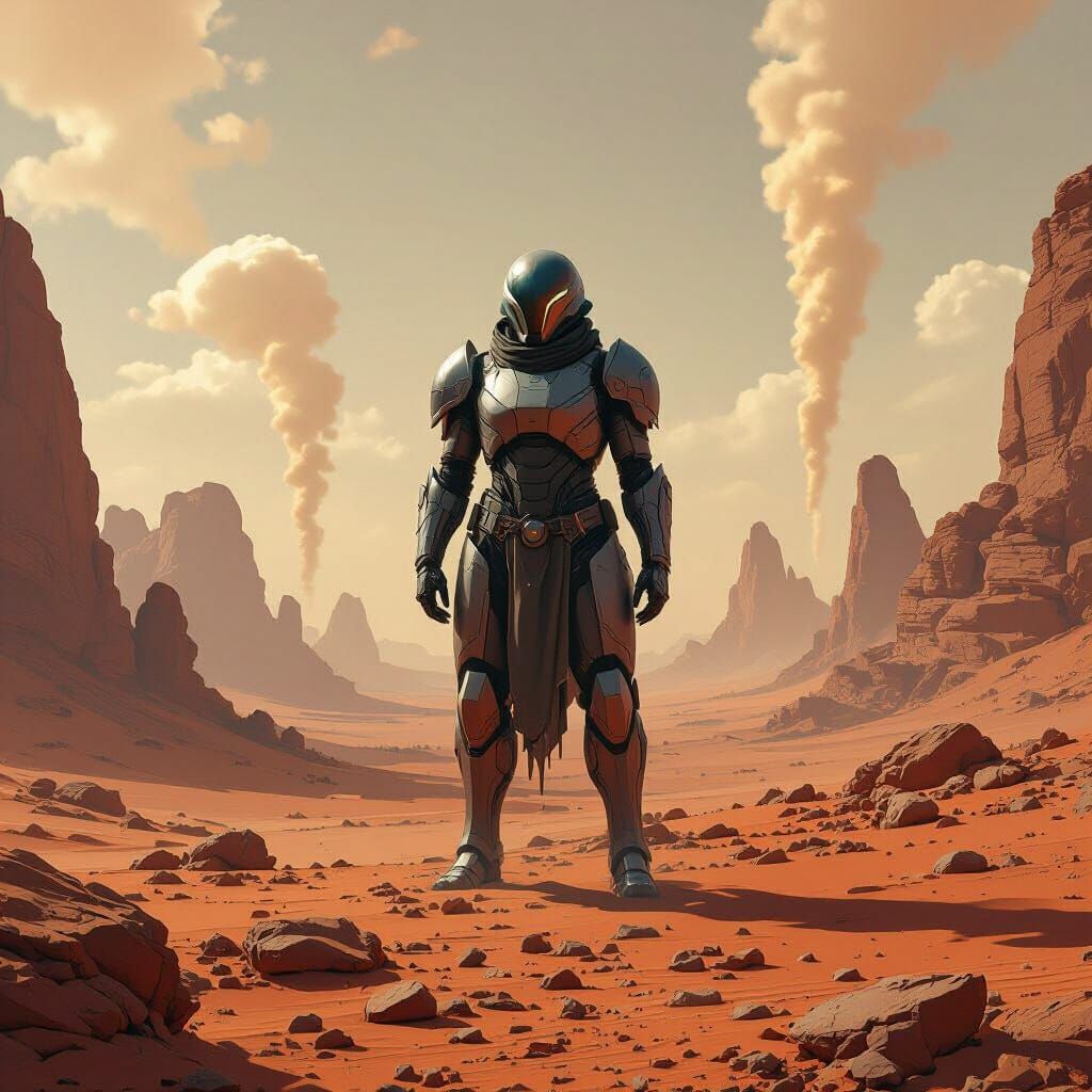 Armored Creature on Mars in Futuristic Style