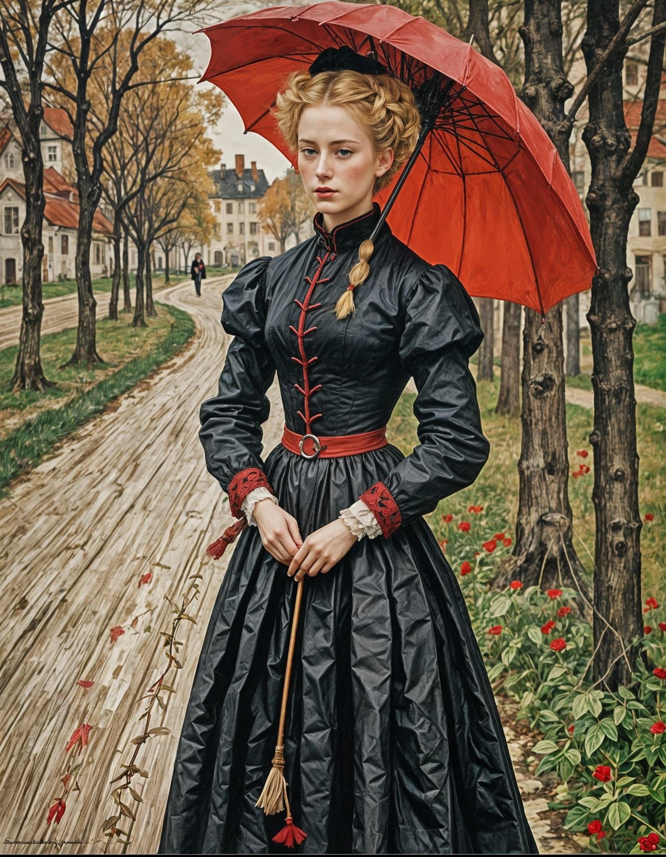 Woman with Braid in Expressionist Style