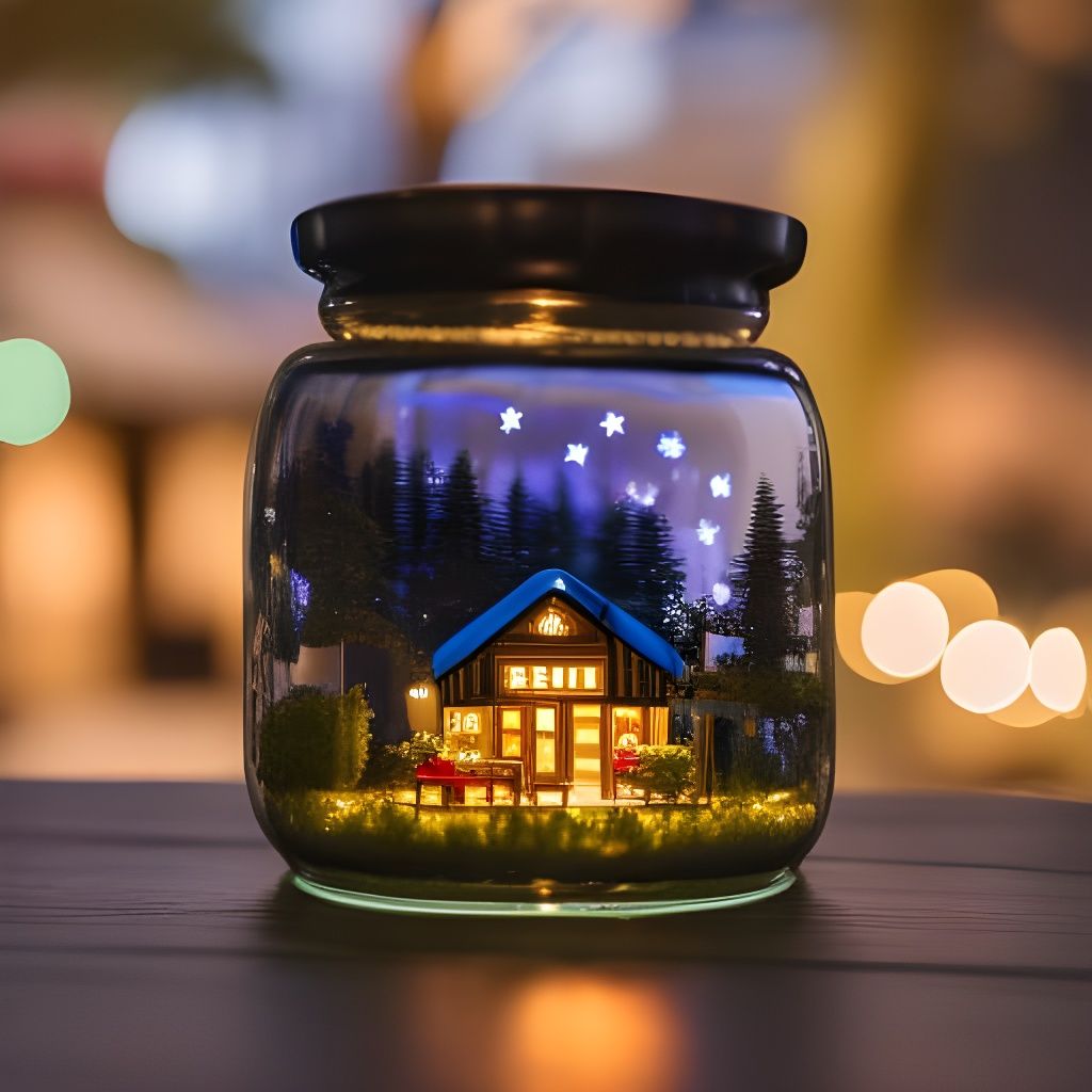Miniature Cozy Cafe in Glass Jar at Night