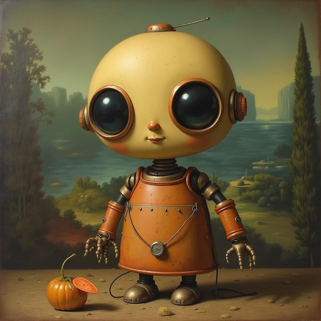 Whimsical Robot Mona Lisa in Dreamlike Surrealism