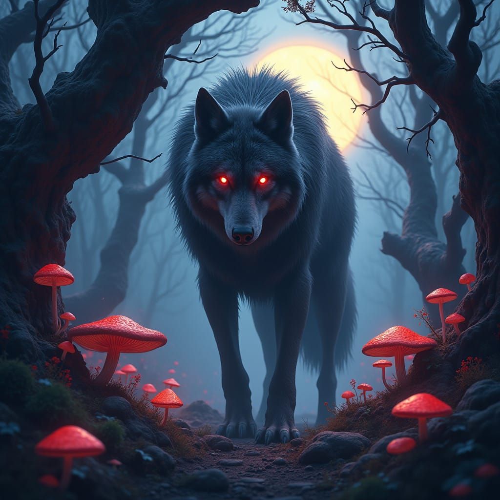 Mystical Werewolf in Moonlit Forest