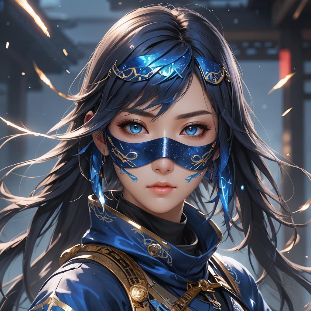 Blue-Eyed Ninja Girl in 3D Anime Style