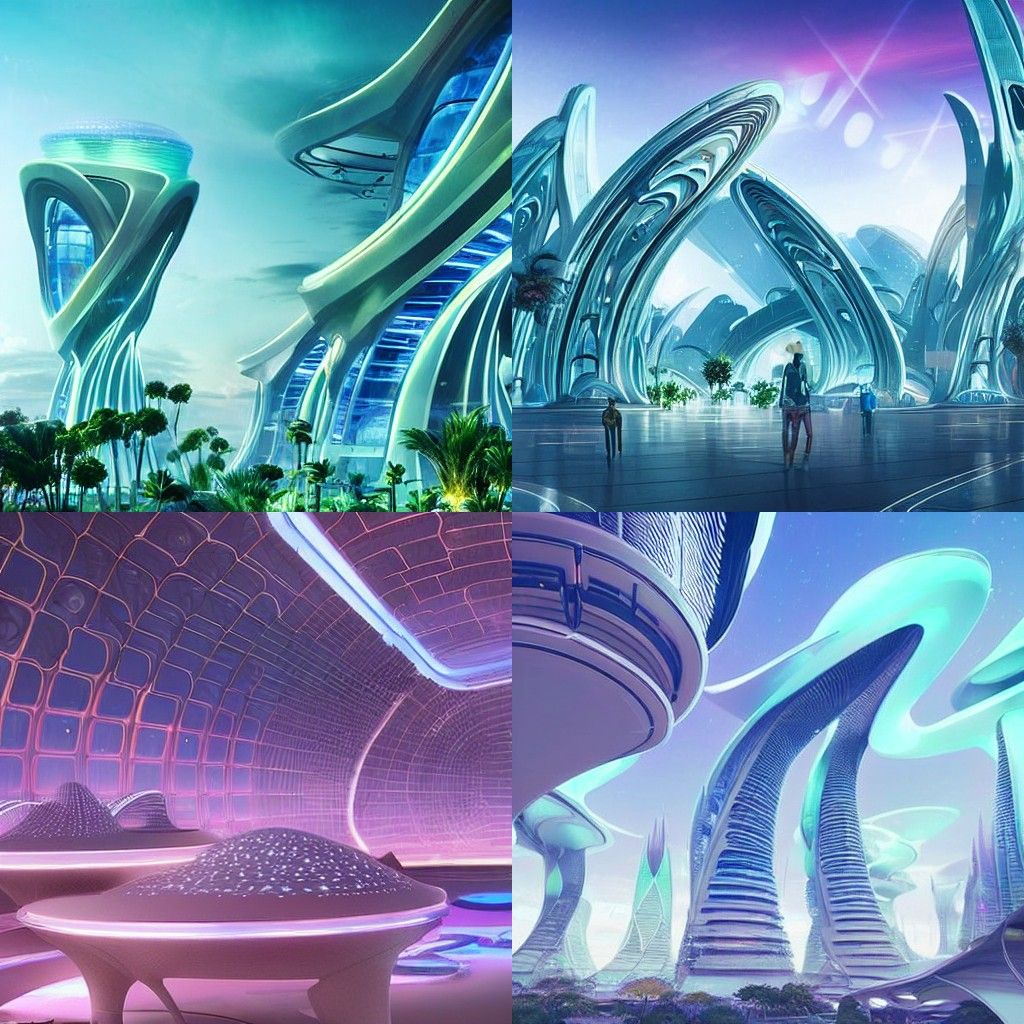 Futuristic Alien City with Glowing Plants