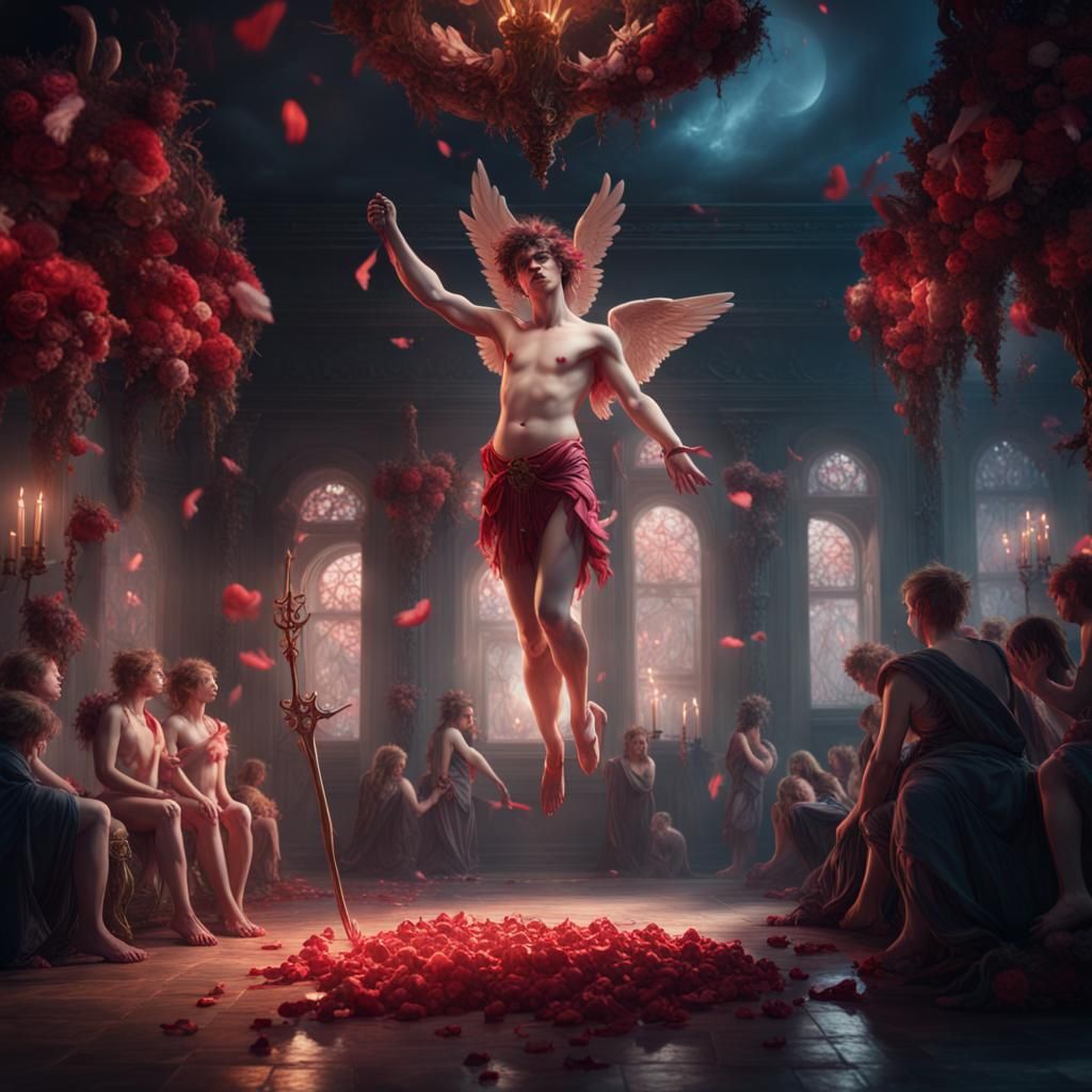 Evil Cupid Over Lovestruck People: Fantasy Concept Art