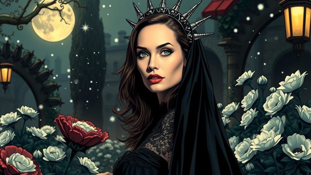 Angelina Jolie as Gothic Vampire in Vintage Comic Book Style