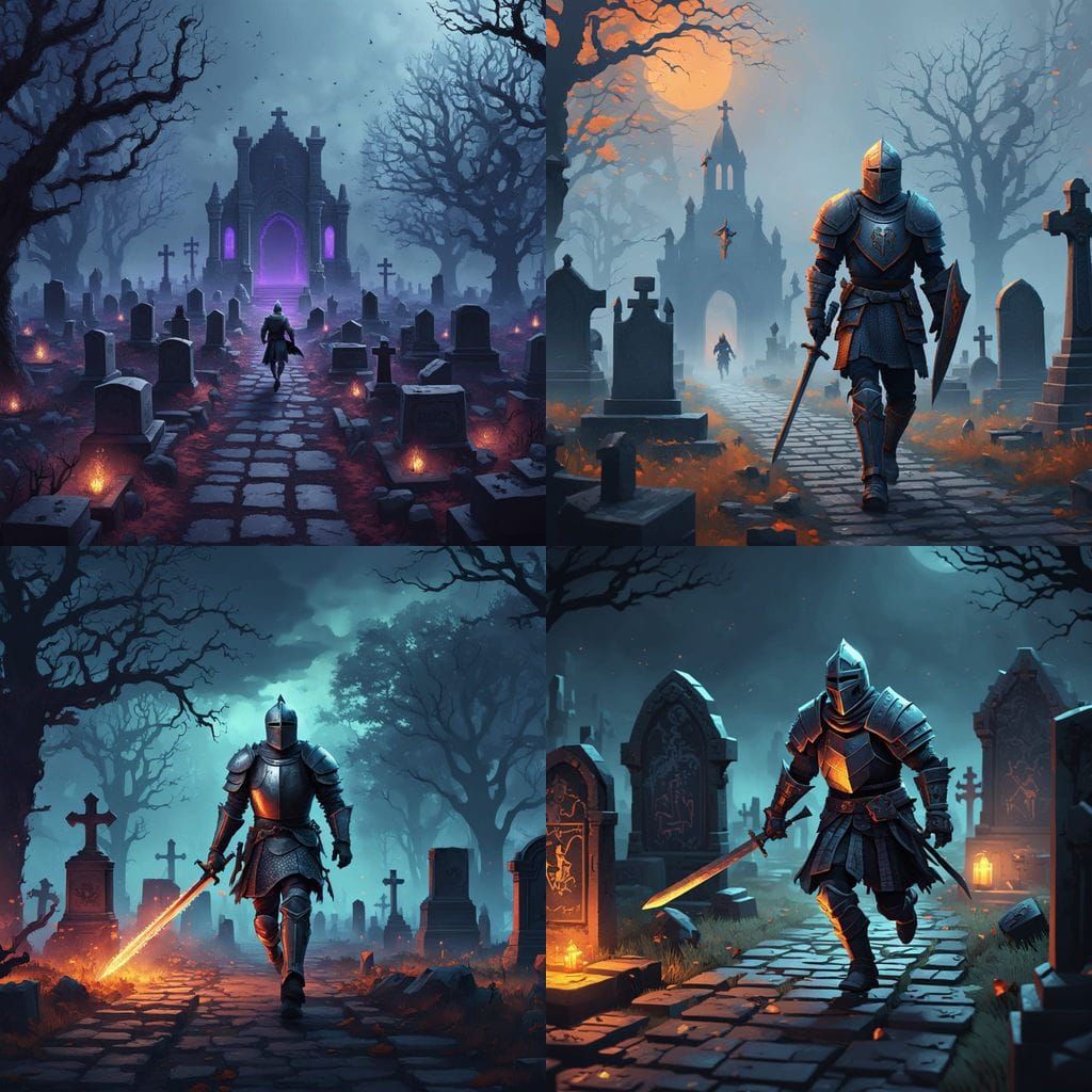 Knight's Escape: Pixel Art Cemetery Scene