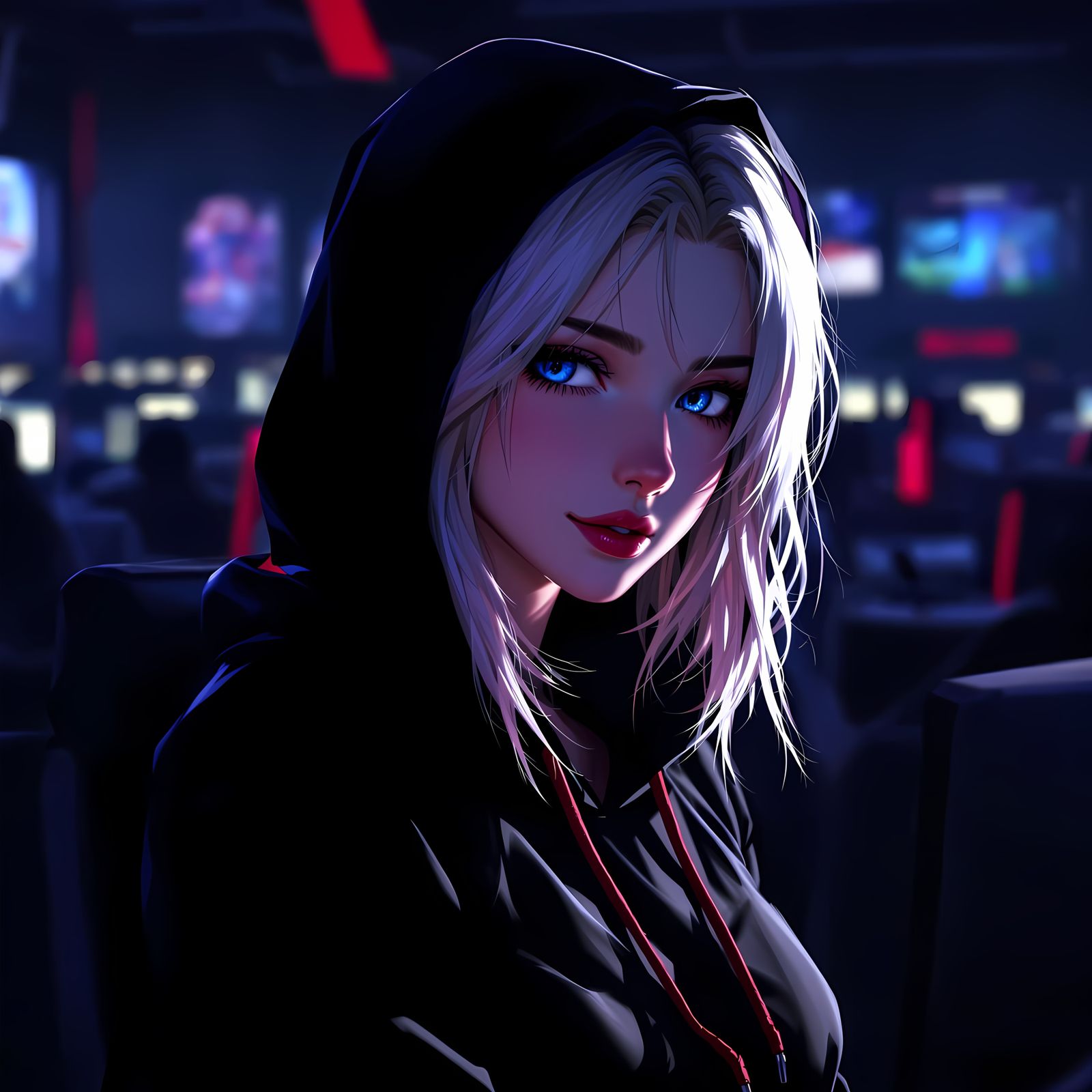 Anime Woman Exudes Cuteness in Dark Room