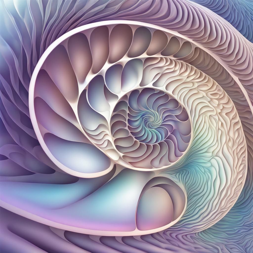 Iridescent Pearl Nautilus with Fractal Design