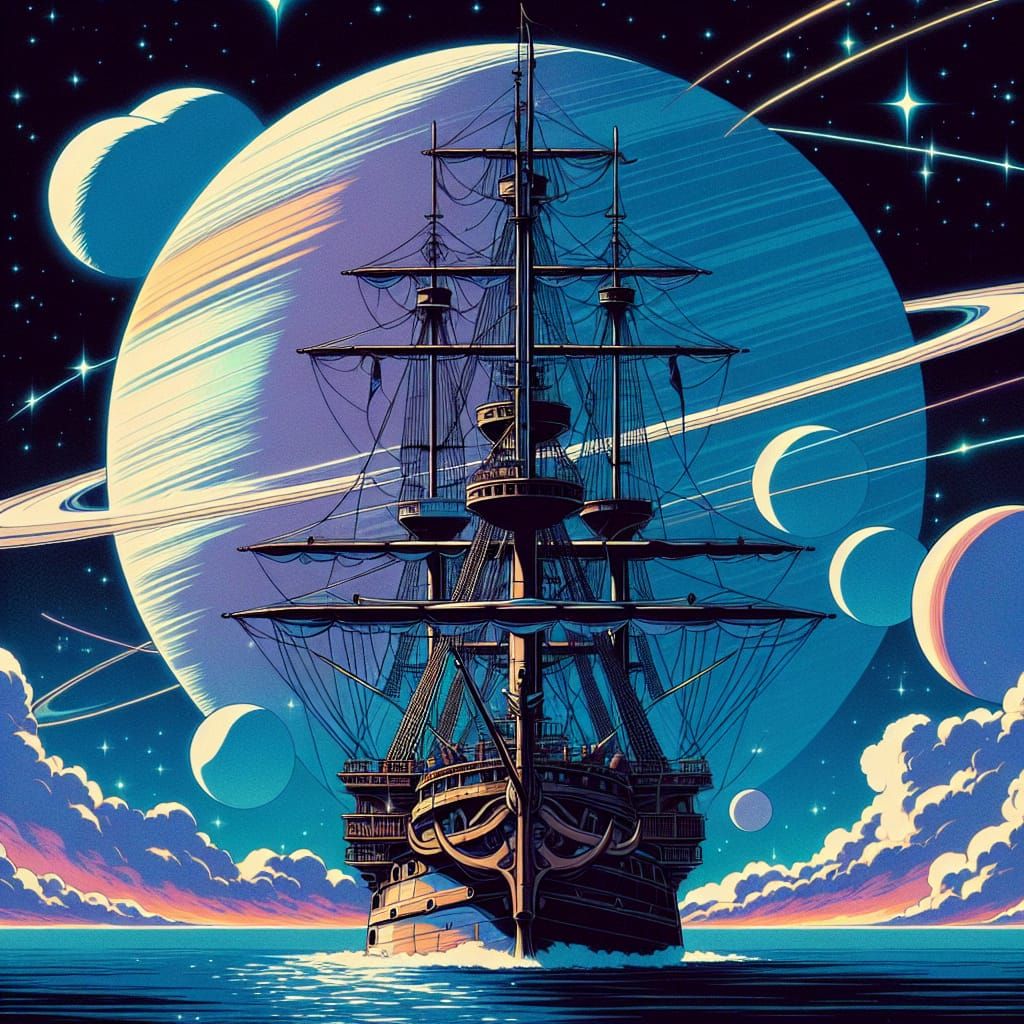 Anime Pirate Ship on Galactic Voyage