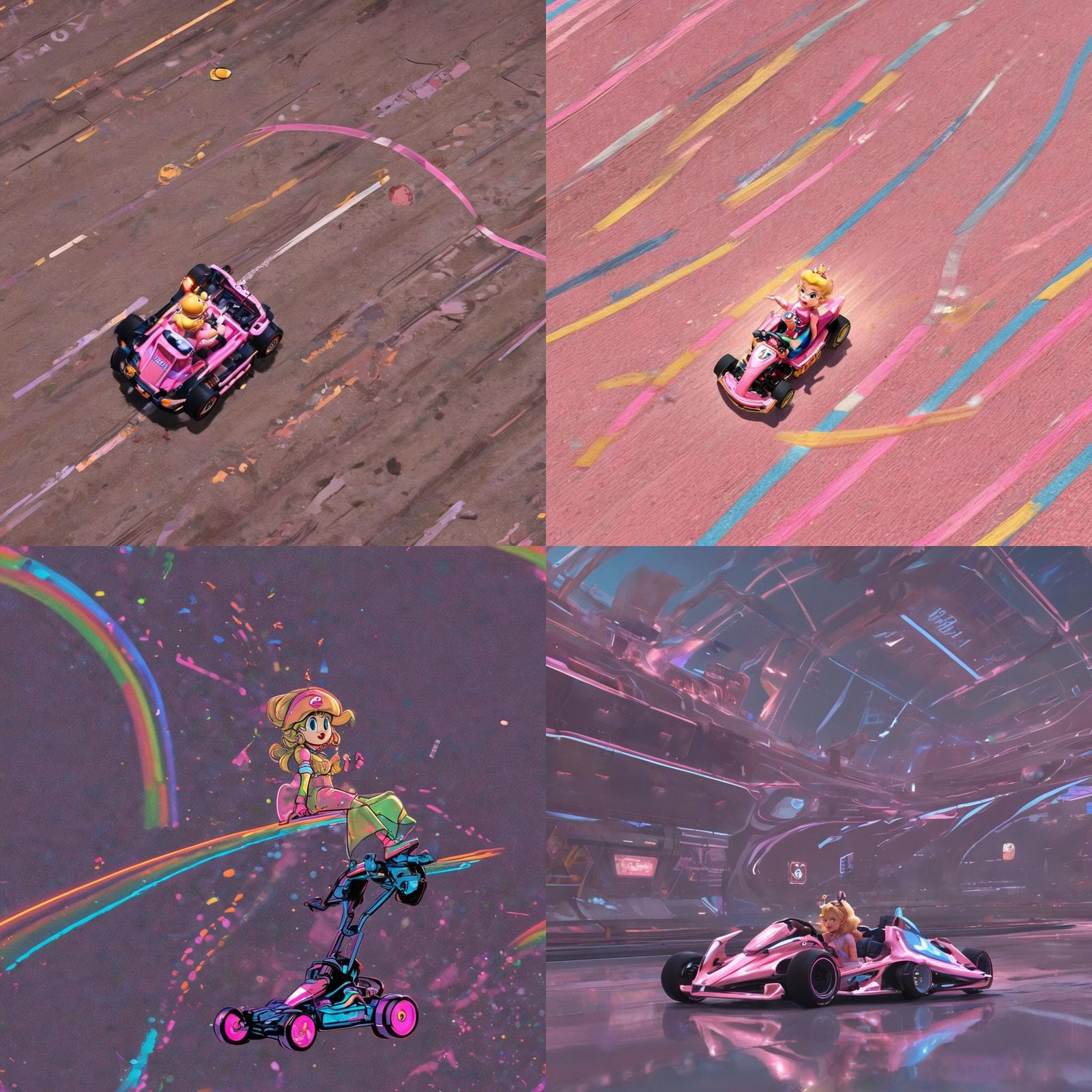 Princess Peach Races in Mario Kart