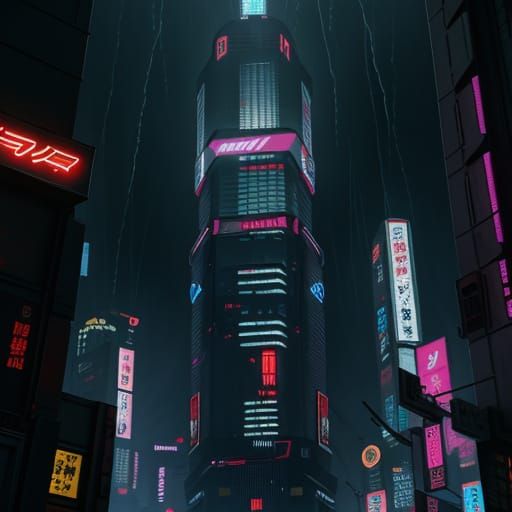 Cyberpunk Cityscape Under Neon Rainstorm