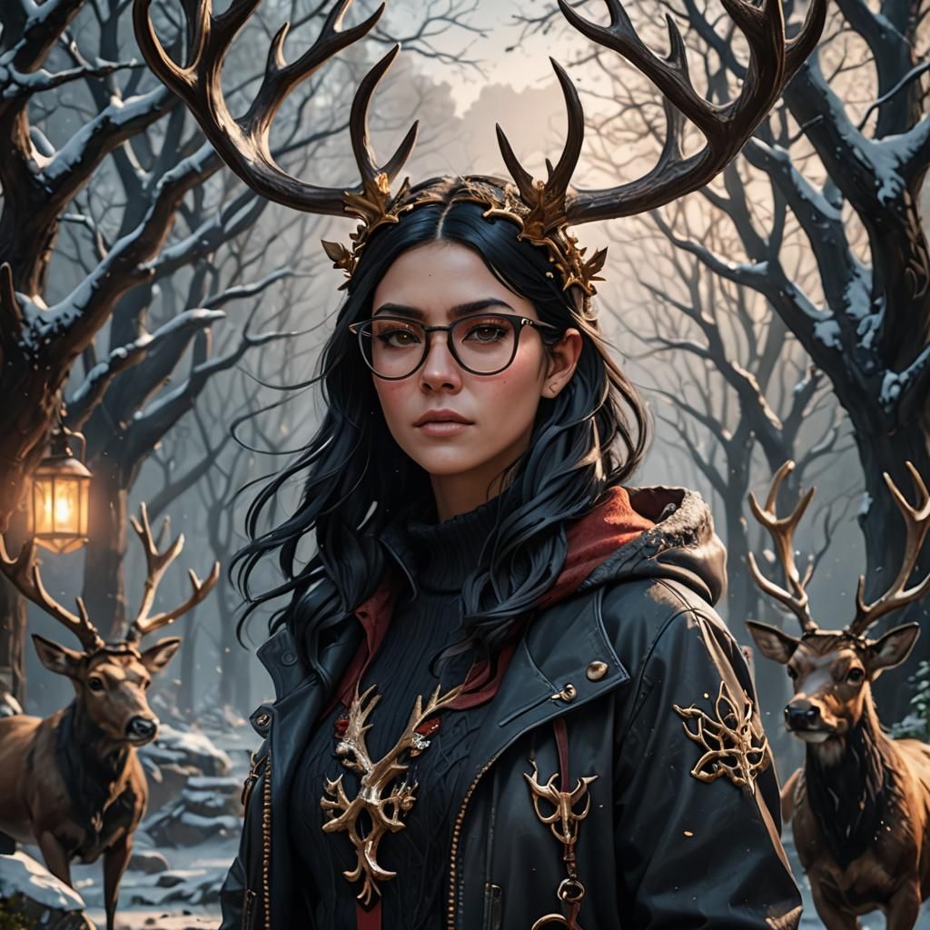Girl with Antlers: Detailed Fantasy Concept Art