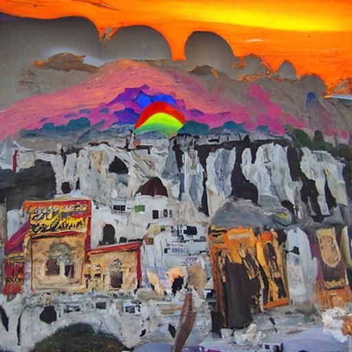 Cappadocia Sunset with Neon Rainbow: Malaysian Painters Styl...