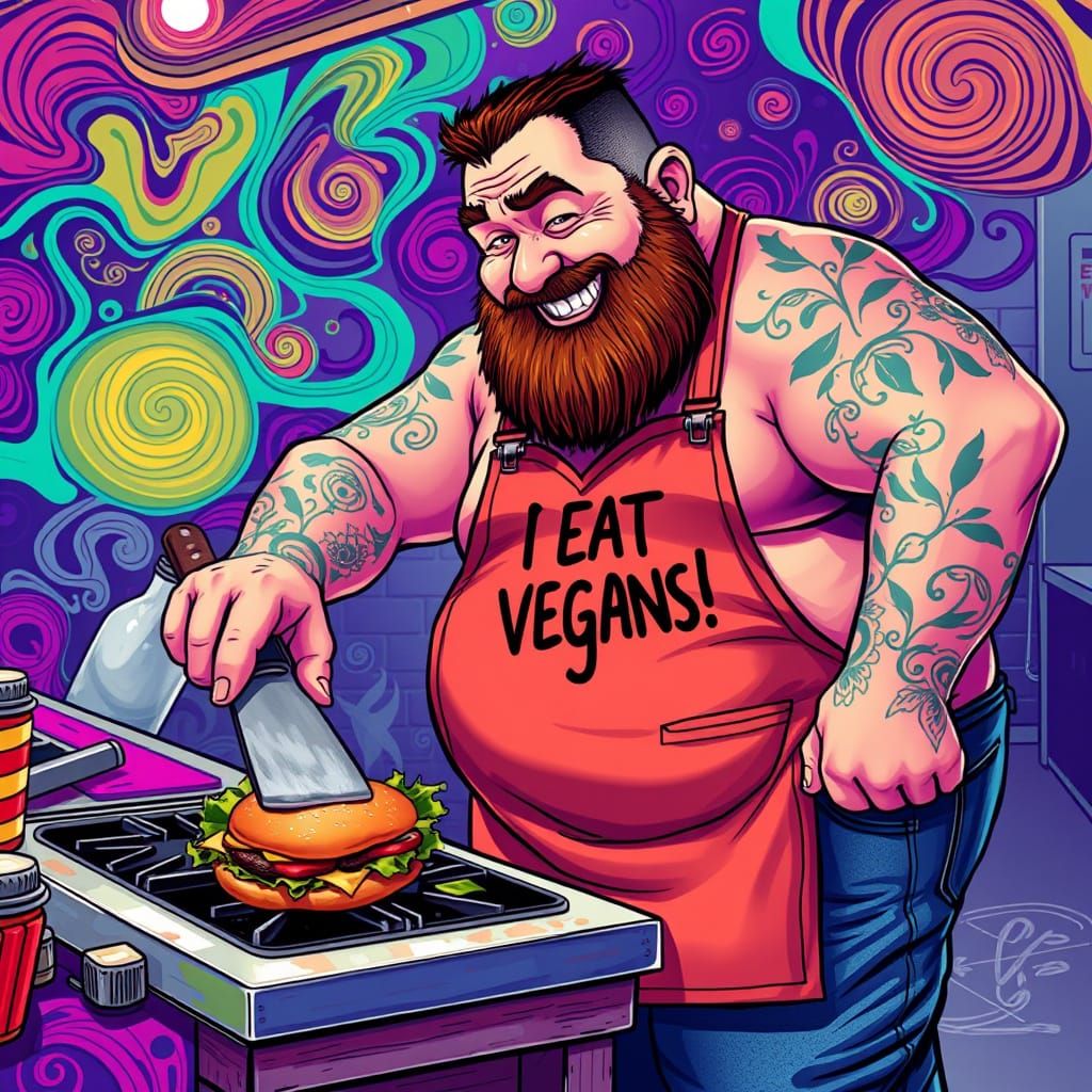 Psychedelic Burger Chef with Apron