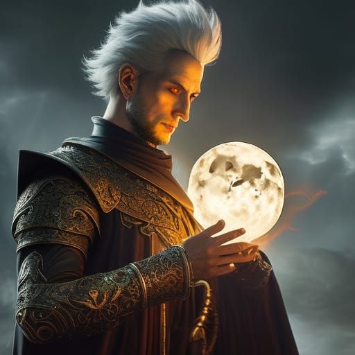 Evil Warlock Conjuring Under the Moon as Digital Art