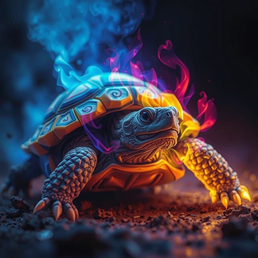 Mystical Fire Tortoise in Vibrant, Cinematic Detail