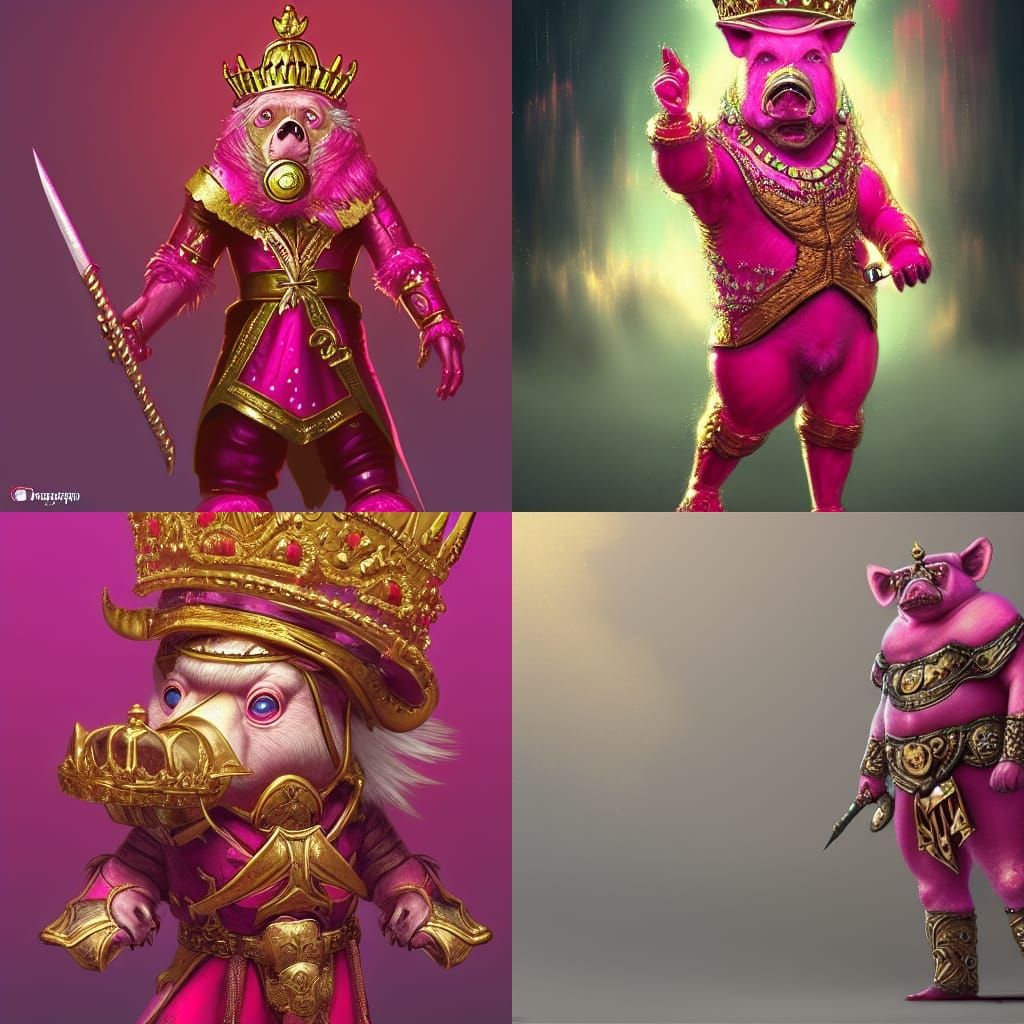 Pink Pigman in Crown and Coat: Fantasy Art
