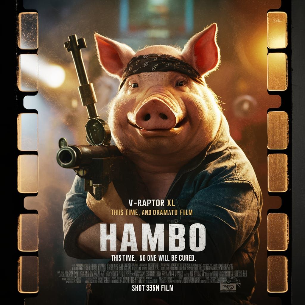 Cinematic Pig Film Still: "Hambo" Movie Poster