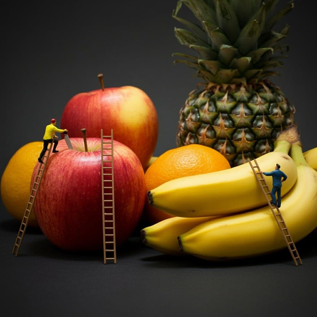 Miniature People in a Colossal Fruit Landscape