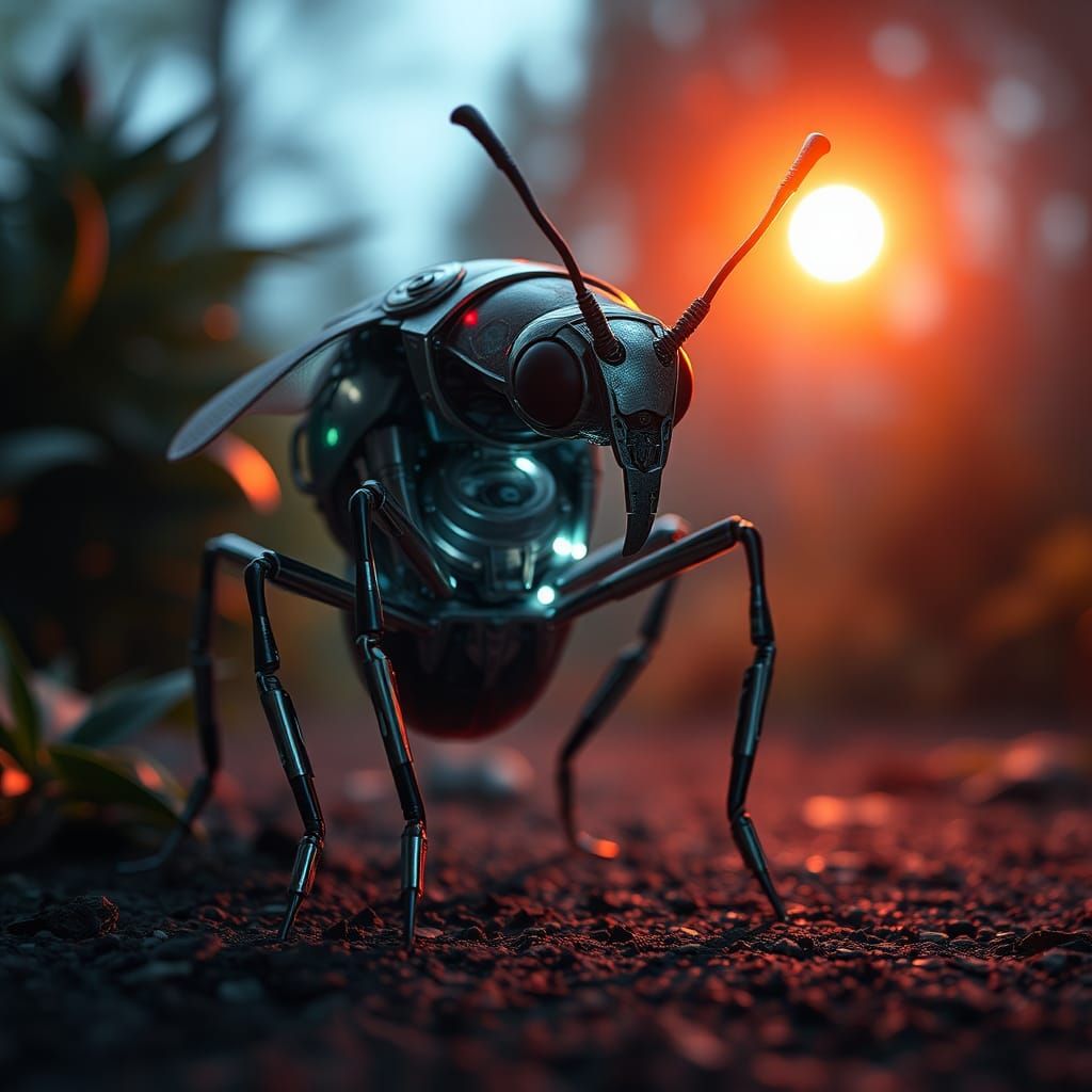 Cybernetic Frog in Moonlit Biomechanical Art