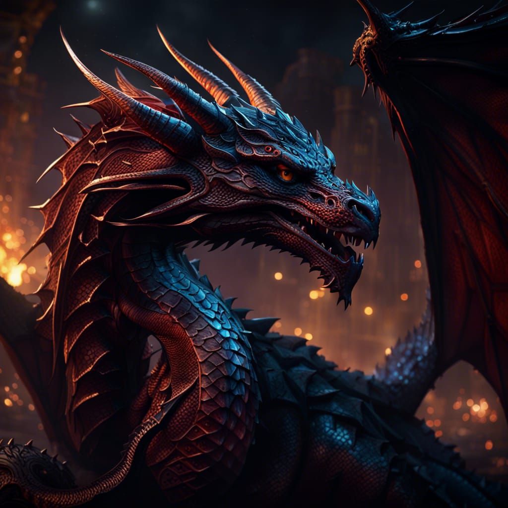 Hyperdetailed Dragon in Dark Fantasy Style