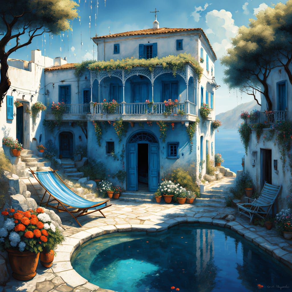 Mediterranean Paradise: Blue Pool and Coastal House